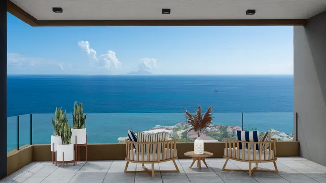 Render of a Concord Residence balcony with panoramic ocean view